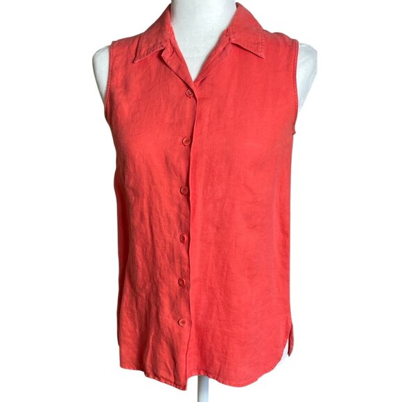 Richard Malcom Irish Linen Blouse Red Button Up Summer Classic Womens 4 - Picture 1 of 7